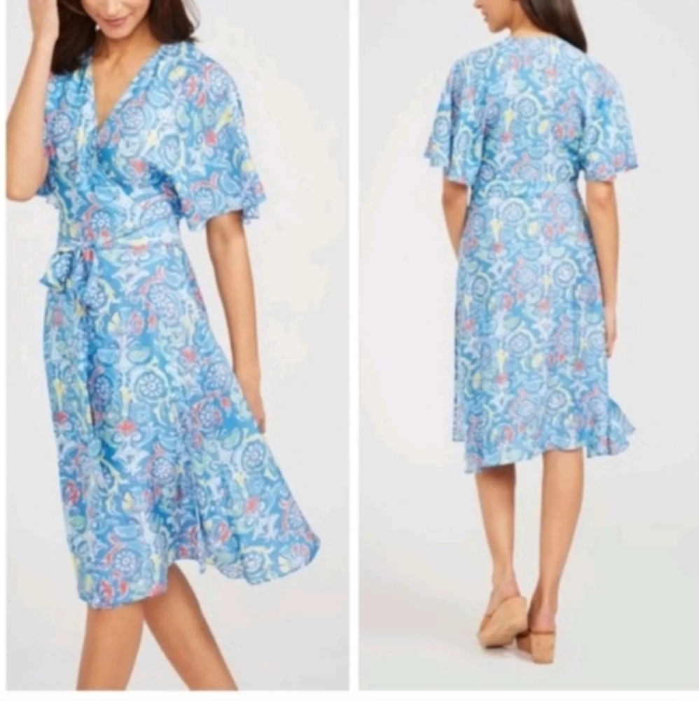 J. Mclaughlin bells Beach midi sleeve v neck wrap dress Small